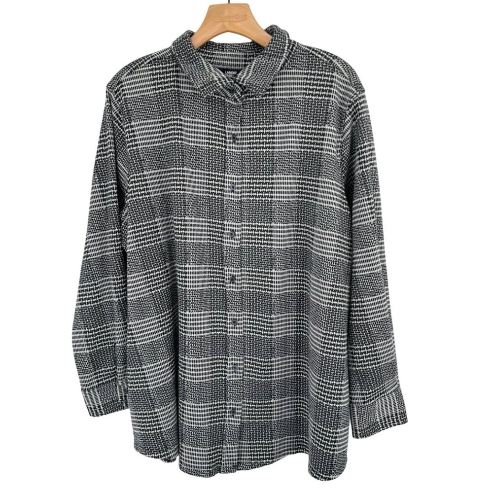 Lands' End Women's Plus Size 2X Black gray Plaid  Shirt ponte knit shacket